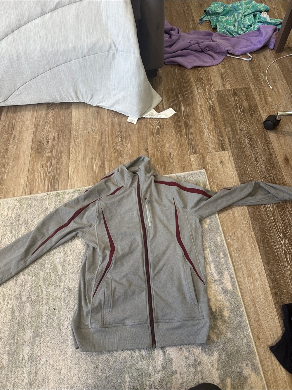 Gray Full-Zip Athletic Jacket with Maroon Trim Lululemon